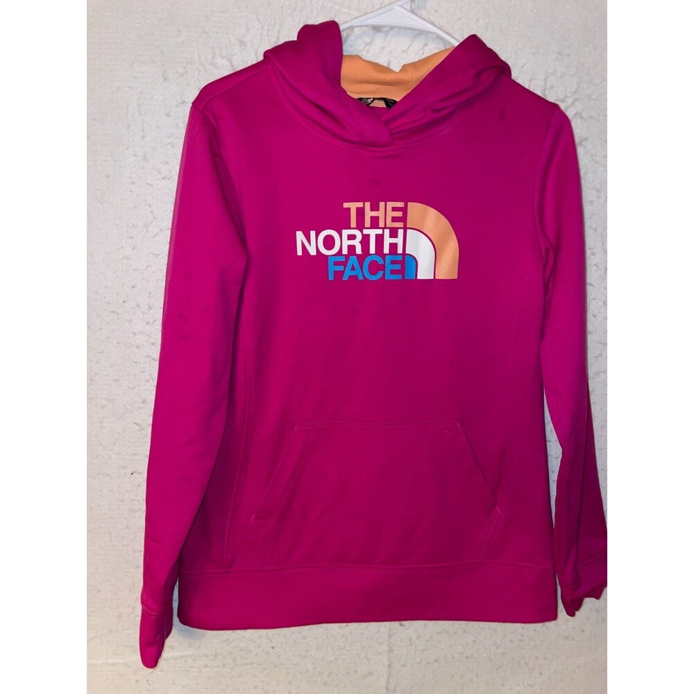 The North Face Womens Sweatshirt sz M Hoodie Pullover Fleece Half Dome Logo Pink